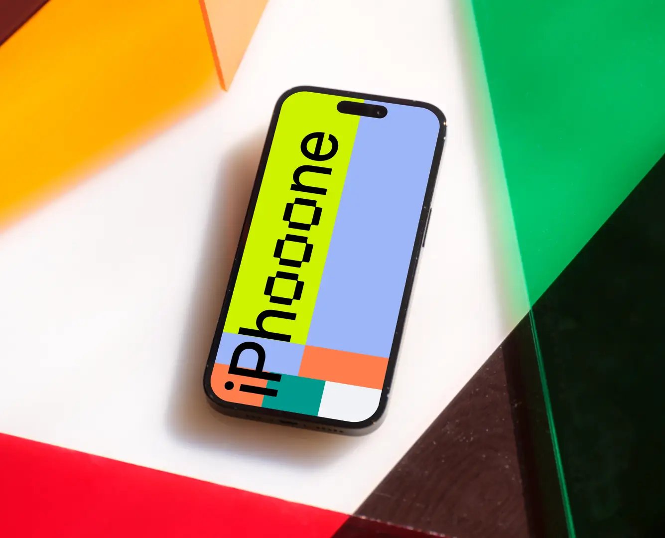 iPhone 16 Mockup con fondo colorido