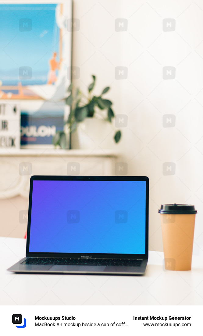 MacBook Air mockup beside a cup of coffee