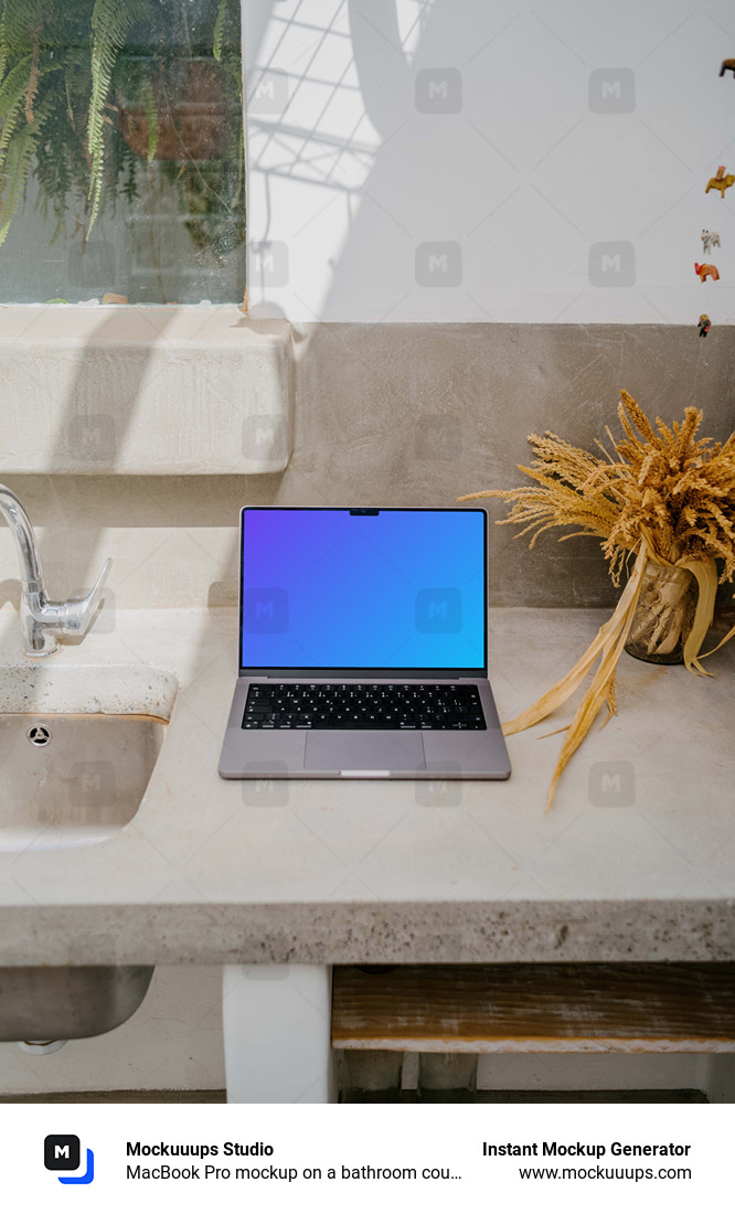 MacBook Pro mockup on a bathroom counter