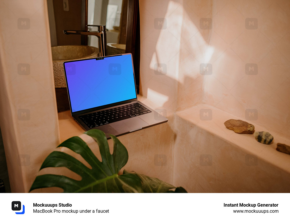 MacBook Pro mockup under a faucet