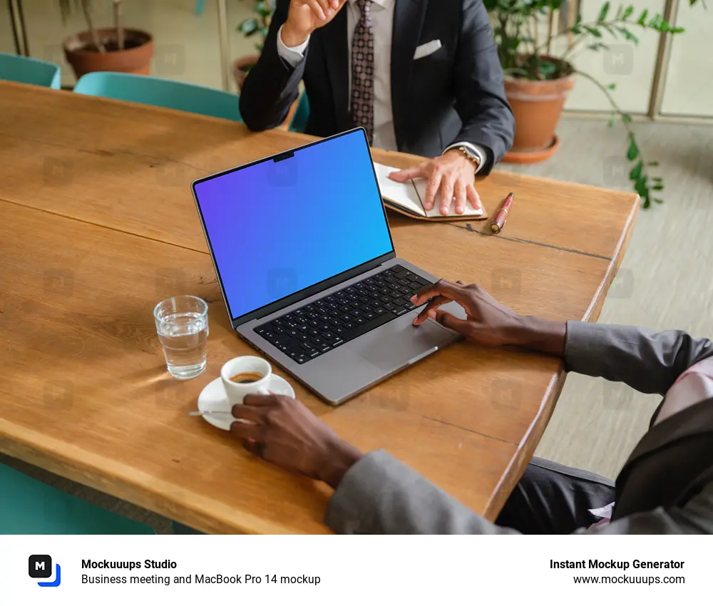 Business meeting and MacBook Pro 14 mockup