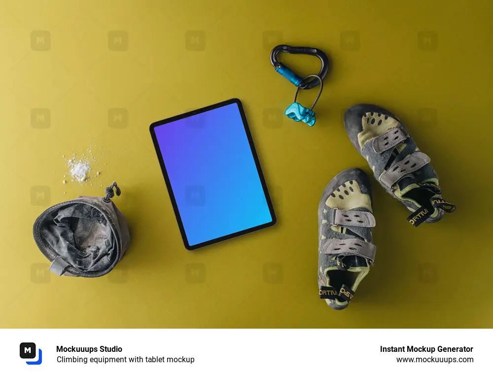 Climbing equipment with tablet mockup