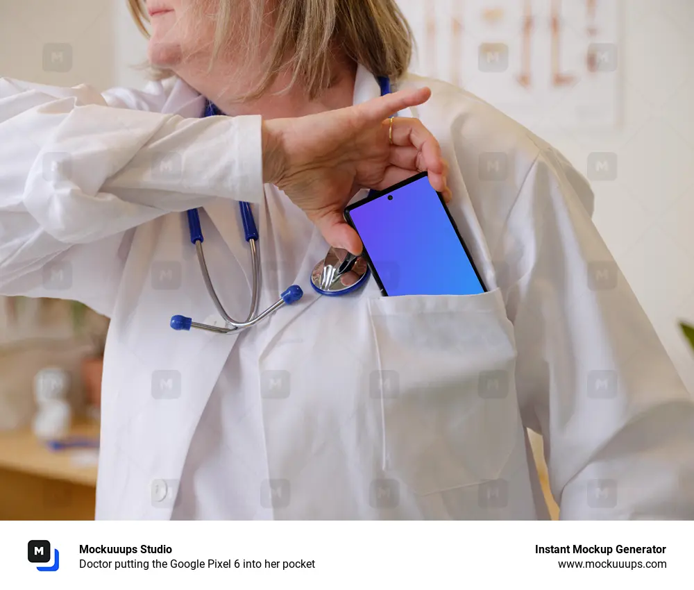 Doctor putting the Google Pixel 6 into her pocket