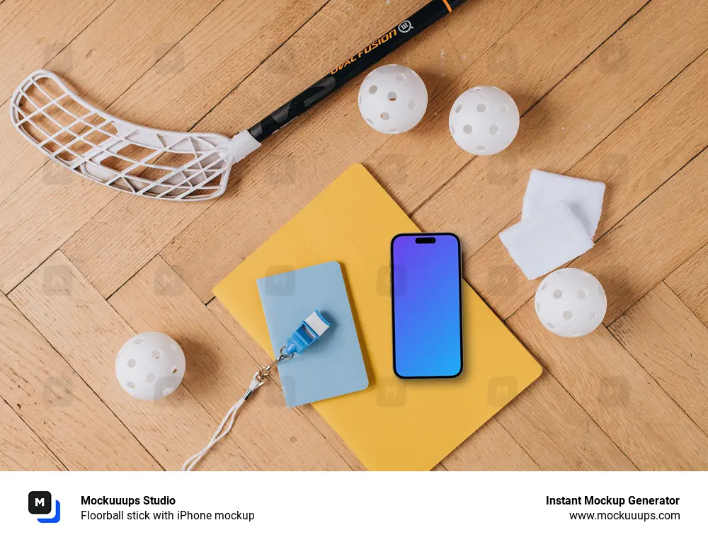 Floorball stick with iPhone mockup