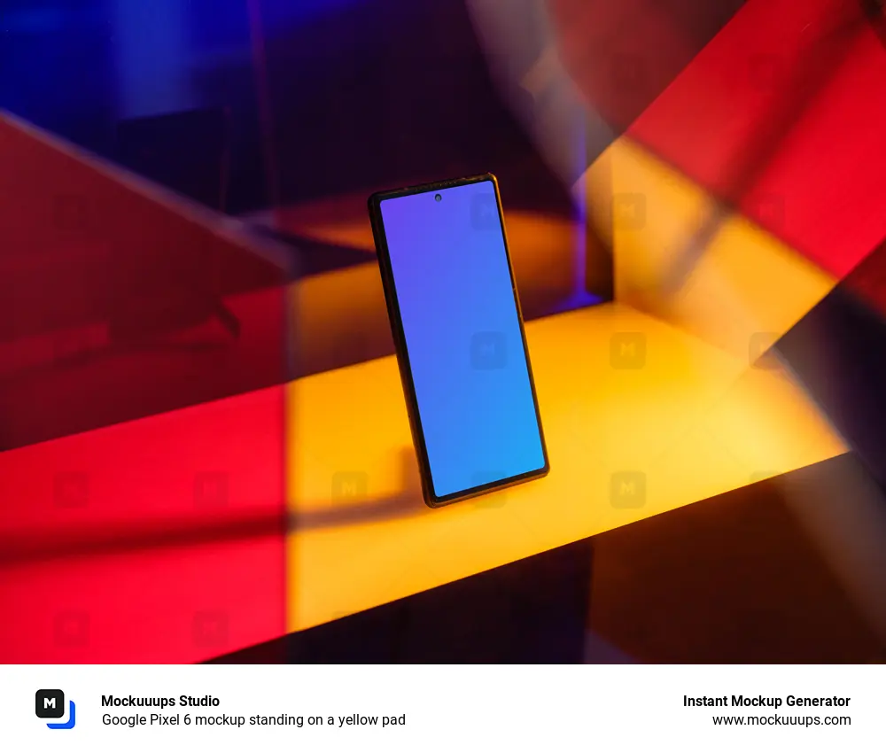 Google Pixel 6 mockup standing on a yellow pad