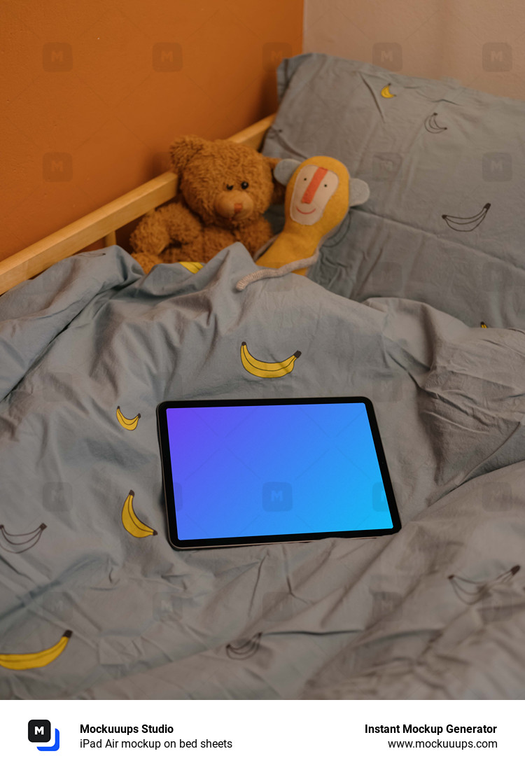 iPad Air mockup on bed sheets 