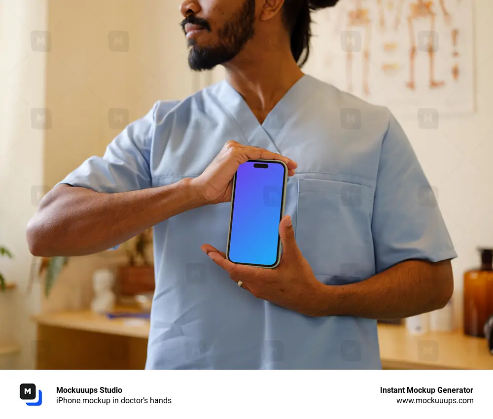 iPhone mockup in doctor’s hands