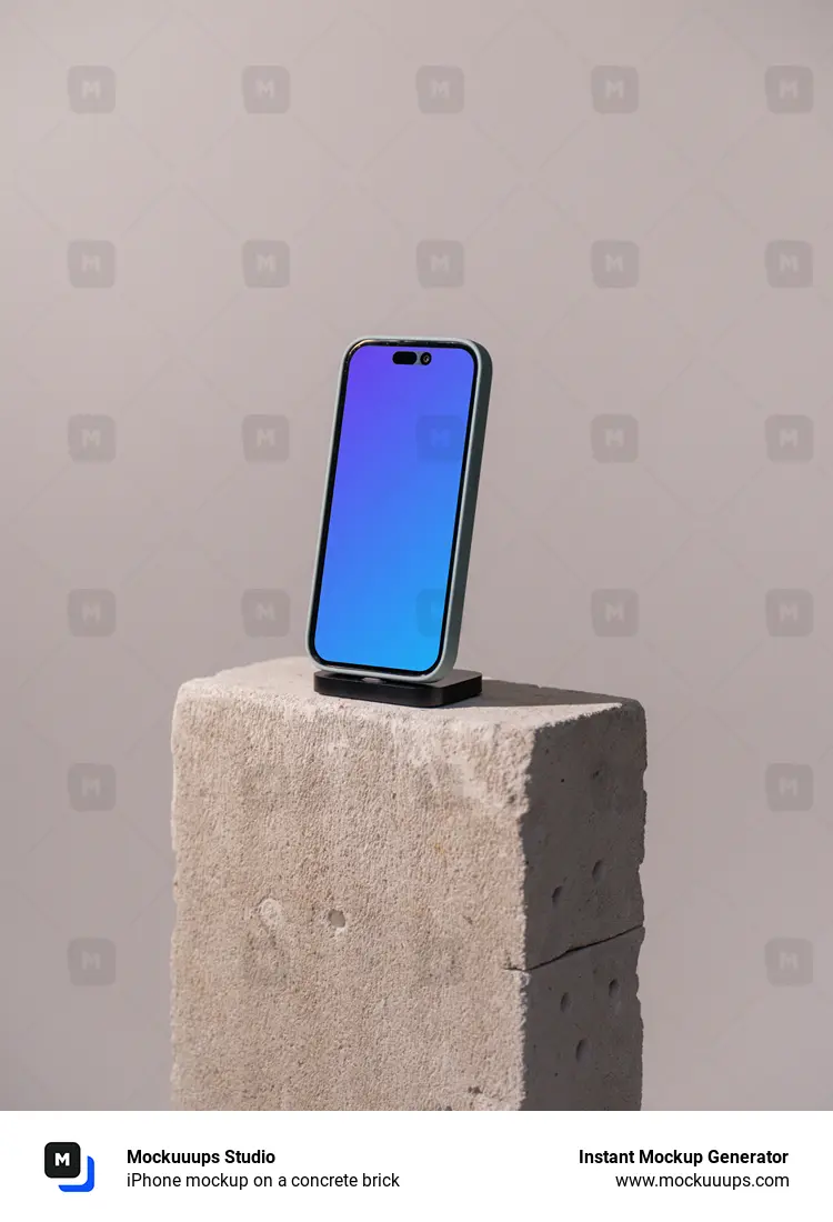 iPhone mockup on a concrete brick