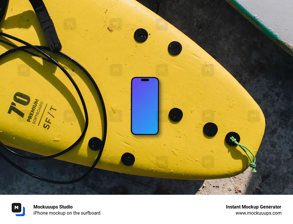 iPhone mockup on the surfboard