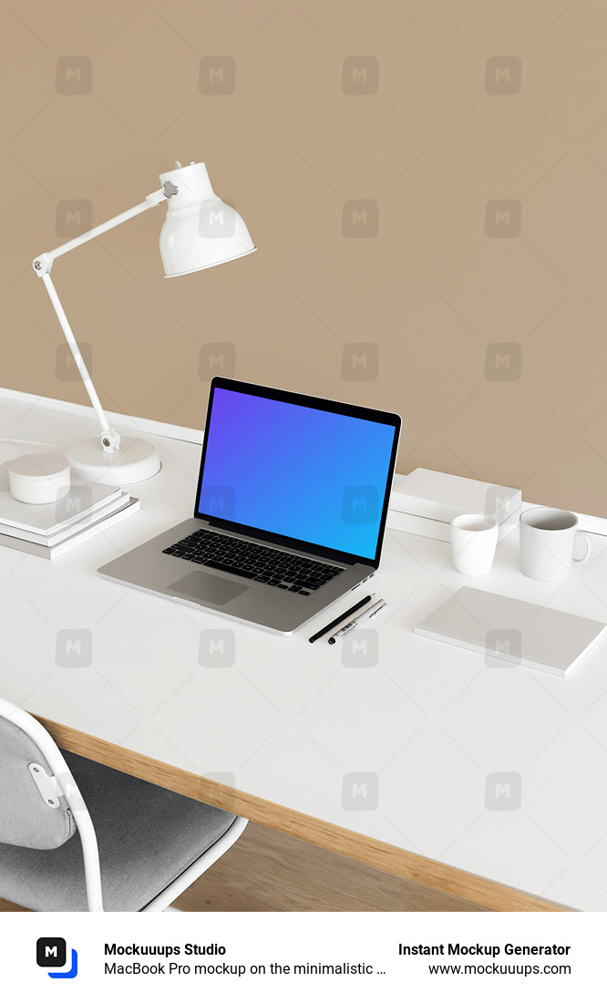 MacBook Pro mockup on the minimalistic table