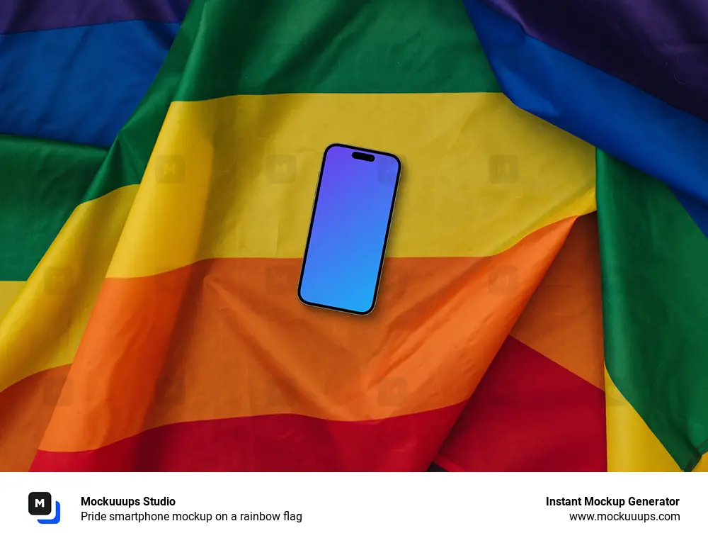 Pride smartphone mockup on a rainbow flag