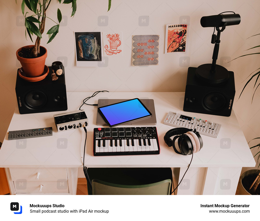 Small podcast studio with iPad Air mockup