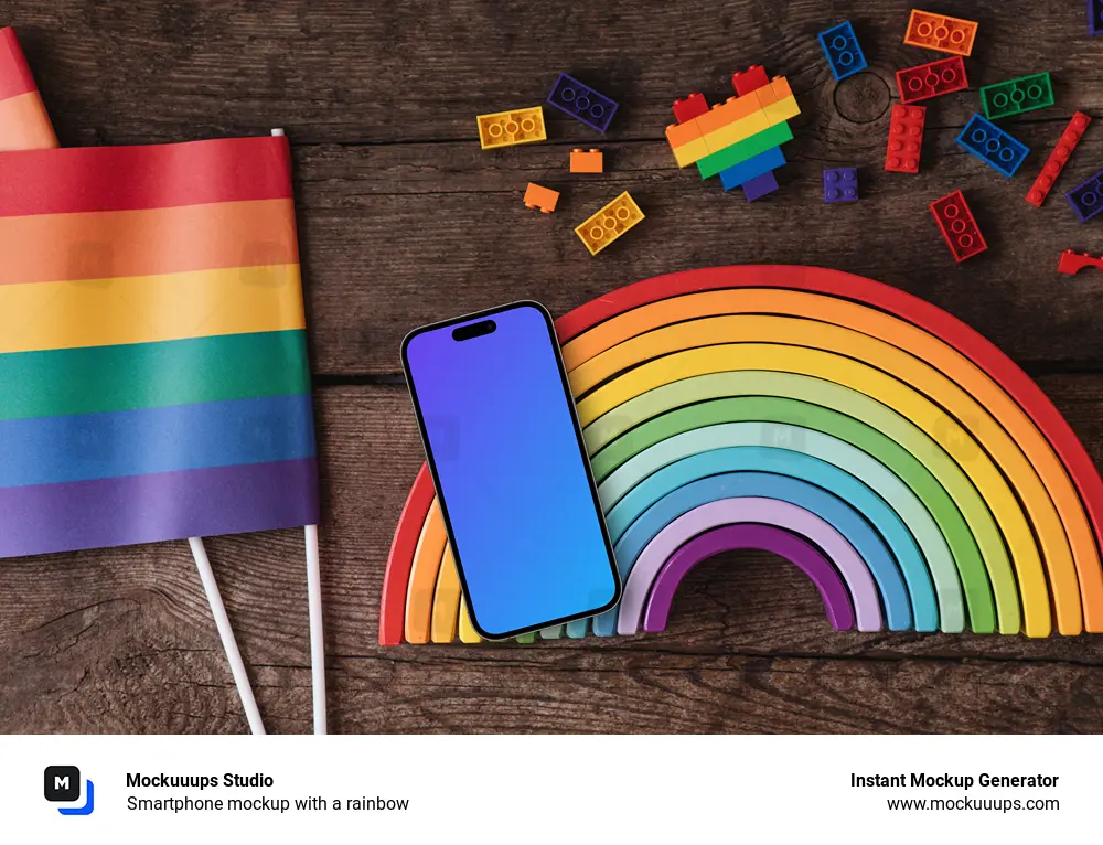 Smartphone mockup with a rainbow