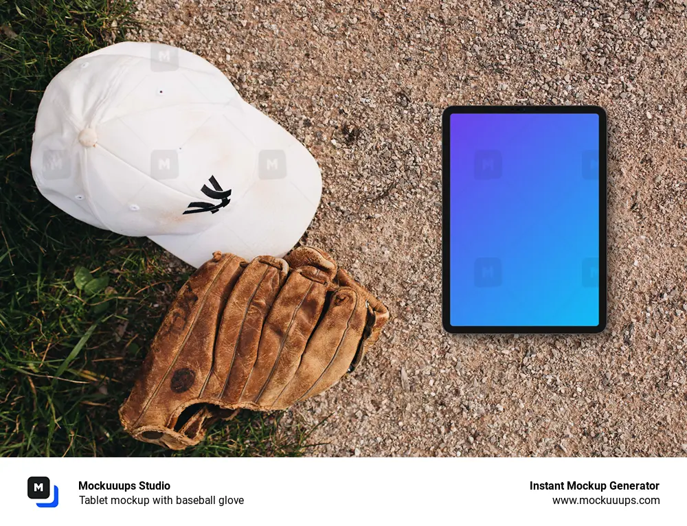 Tablet mockup with baseball glove