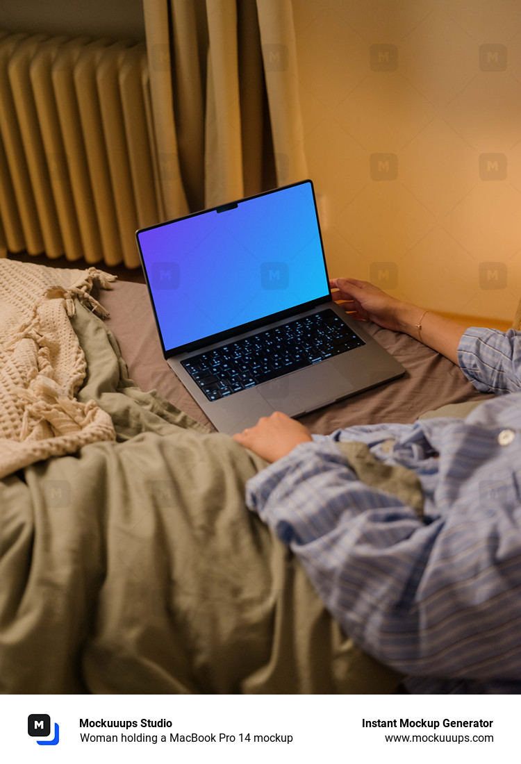 Woman holding a MacBook Pro 14 mockup