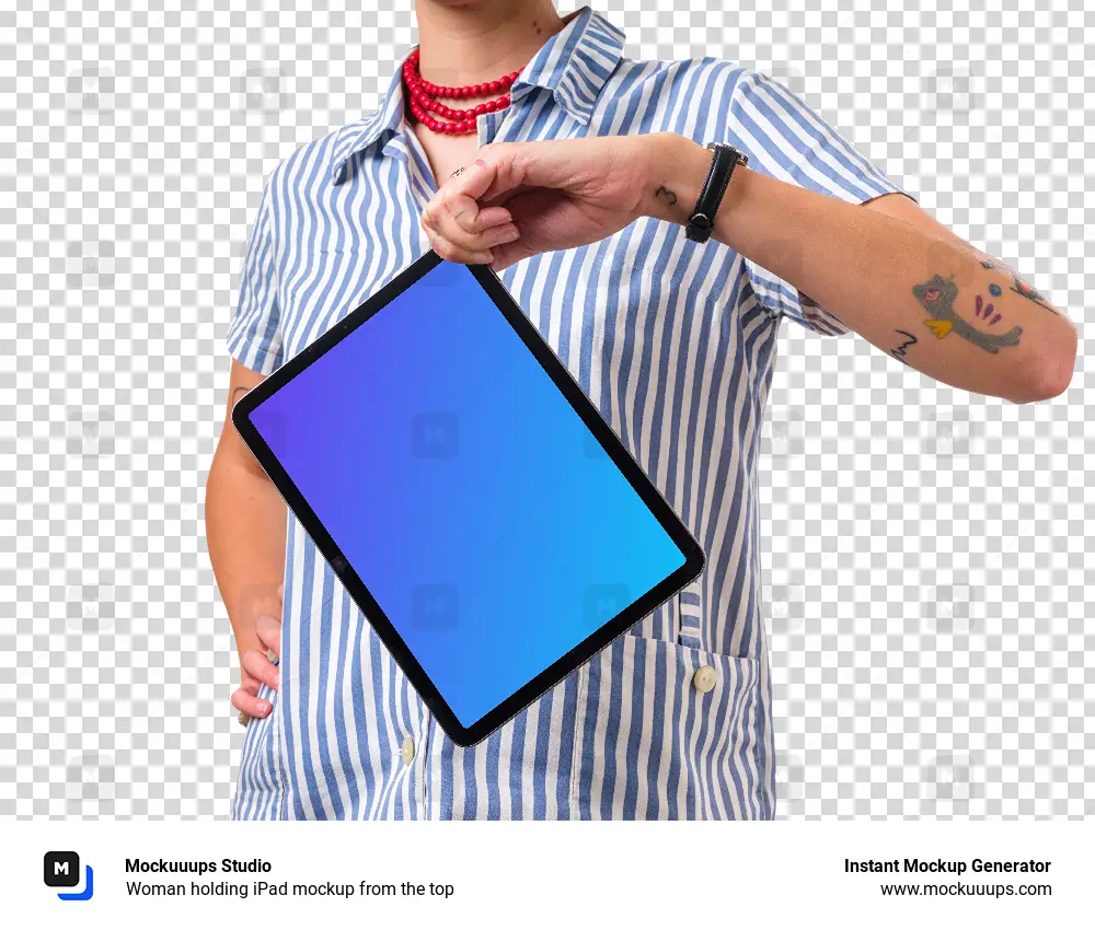 Woman holding iPad mockup from the top
