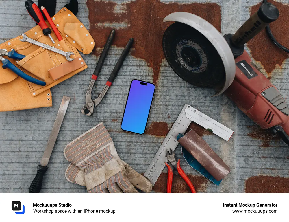 Workshop space with an iPhone mockup