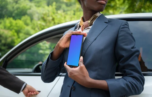 Female entrepreneur holding a Google Pixel 6 mockup