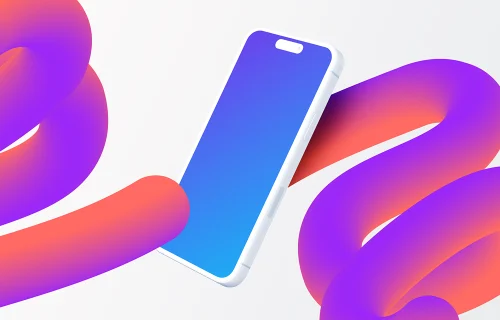 Smartphone de arcilla flotante Mockup con formas degradadas de colores