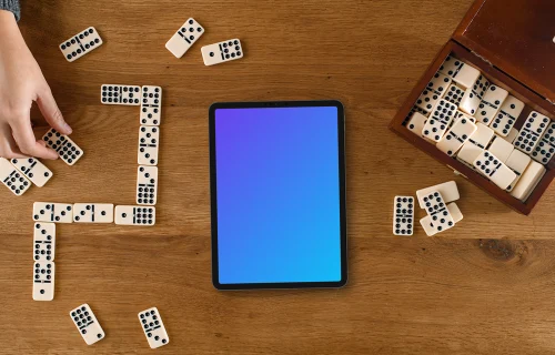 iPad showcase with dominoes around