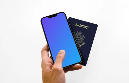 iPhone 13 mockup y pasaporte estadounidense del usuario