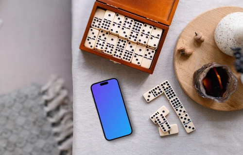 iPhone mockup and dominoes