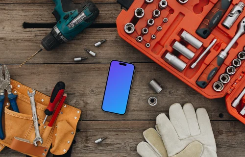 iPhone mockup in the center of workshop