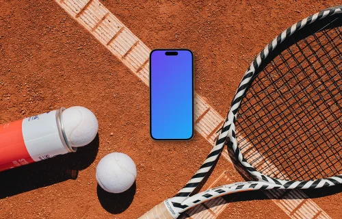 iPhone mockup in the tennis court