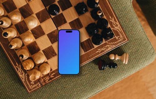 iPhone mockup on laying the chess board