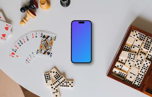 iPhone mockup surrounded by board games