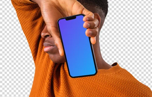 Mockup of iPhone next to the man's face