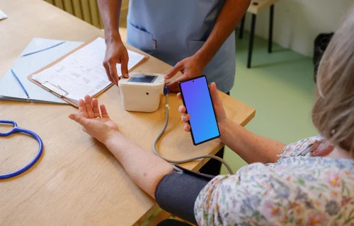 Patient holding a Google Pixel 6 in her hand