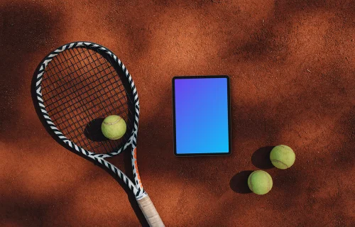 Tablet mockup in the tennis court