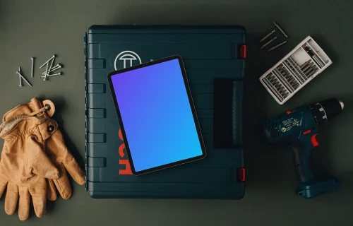 Tablet mockup on the toolbox