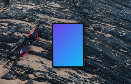 Tablet mockup with swimming goggles