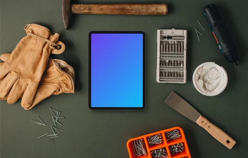 Tablet with a whole range of equipment for the workshop