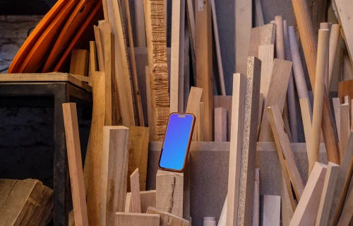 Wooden boards around iPhone mockup