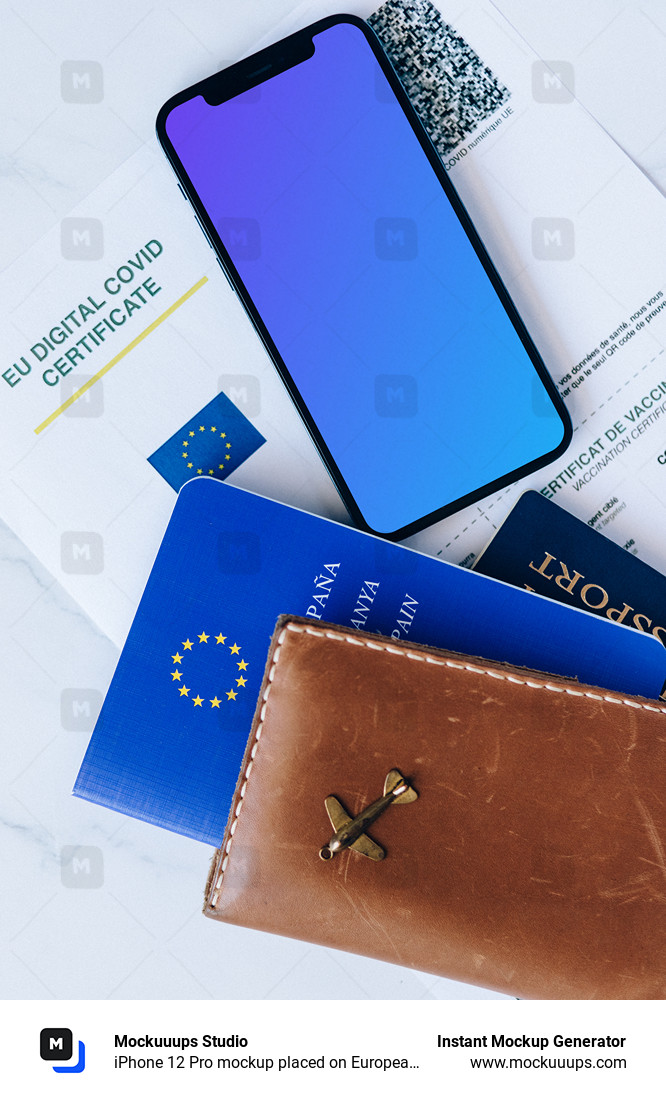 iPhone 12 Pro mockup placed on European travel document