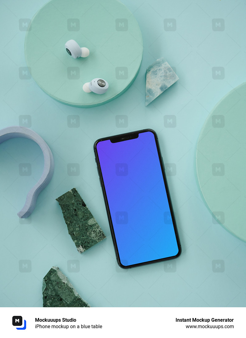 iPhone mockup on a blue table