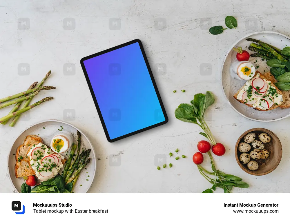 Tablet mockup with Easter breakfast