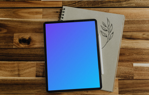 Tablet mockup placed on a drawing