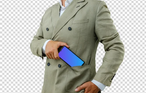 Empresario con un Google Pixel en la mano mockup