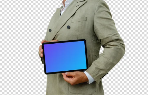 Hombre de negocios con una tableta mockup en las manos