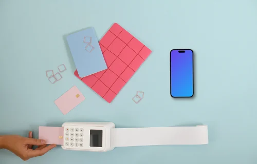 Digital wallet iPhone mockup and card terminal