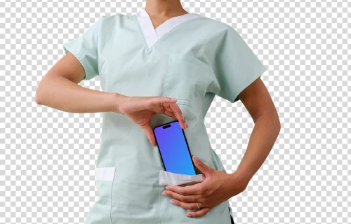 Doctora con un iPhone mockup en la mano