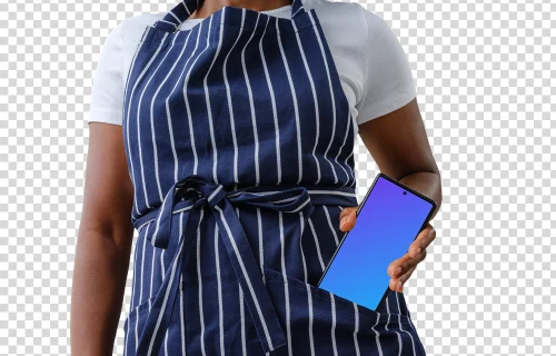 Female chef with a Google Pixel mockup in her hand
