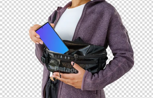 Mujer con ropa deportiva sosteniendo un Google Pixel 6. mockup