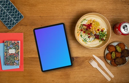 iPad mockup with Middle Eastern food