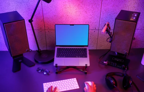 MacBook Pro Mockup on a Gamer's Desk with RGB Lighting