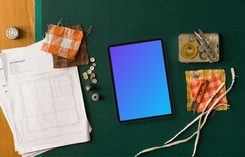 Tablet mockup with a sewing template